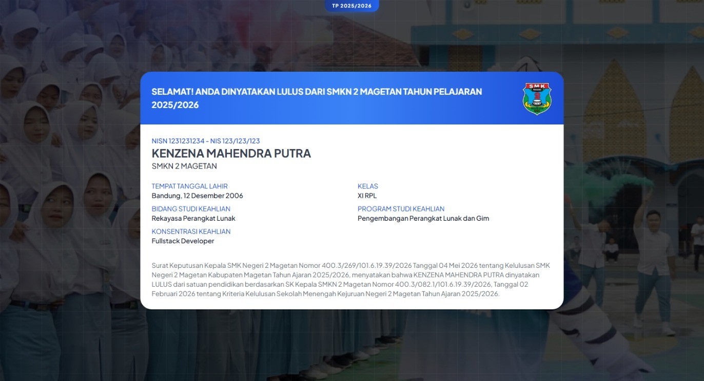 SMKN 2 Magetan graduation website interface